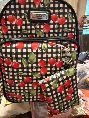 Madden Girl Gingham Cherry Print Backpack with Matching Pouch